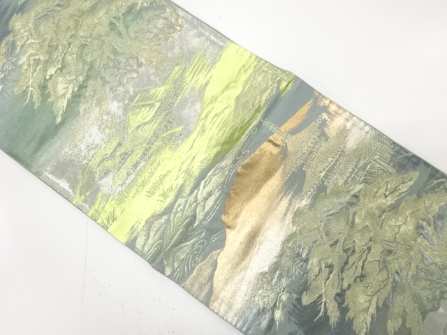 アンティーク　寺院風景模様織り出し袋帯（着用可）